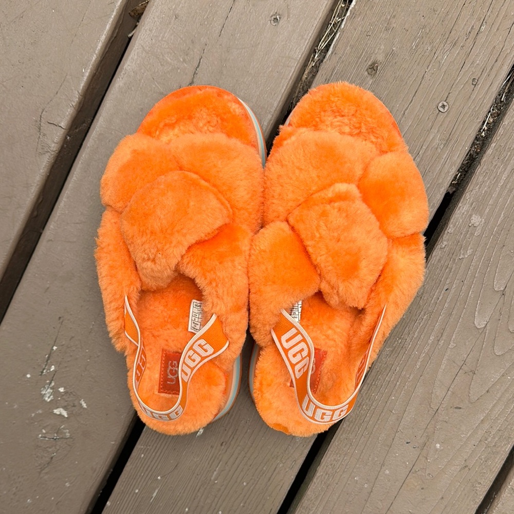 UGG Vibrant Orange Fluffy Slippers